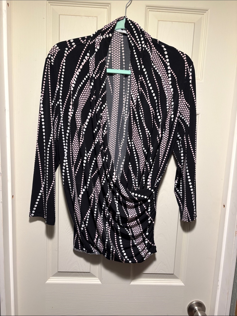 Women’s Black and Pink Dotted Draped Blouse